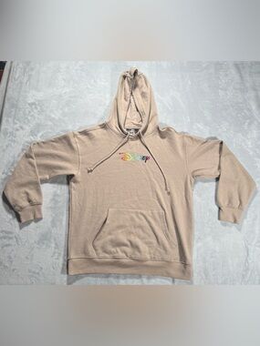Disney Rainbow Embroidered Hoodie Sweatshirt Women’s Medium Beige Pullover